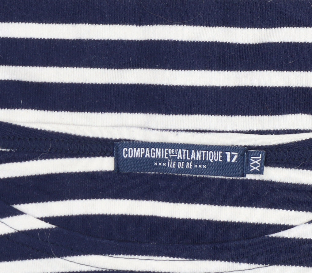 Compagnie de l’Atlantique Women Blue Striped Long Sleeve Cotton Top 2XL