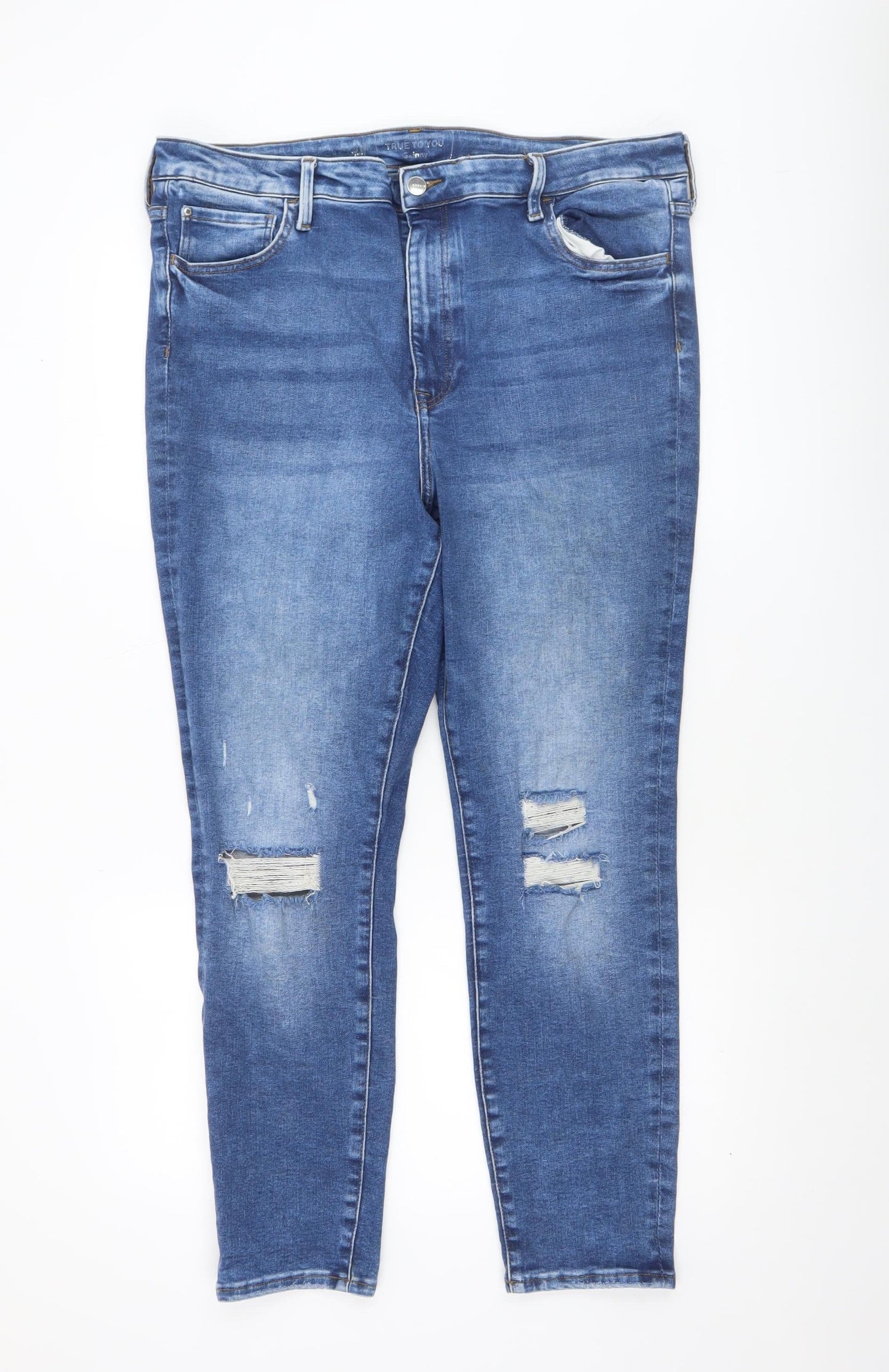 H&M Womens Blue Skinny Jeans Size 14 Distressed Stretch Denim