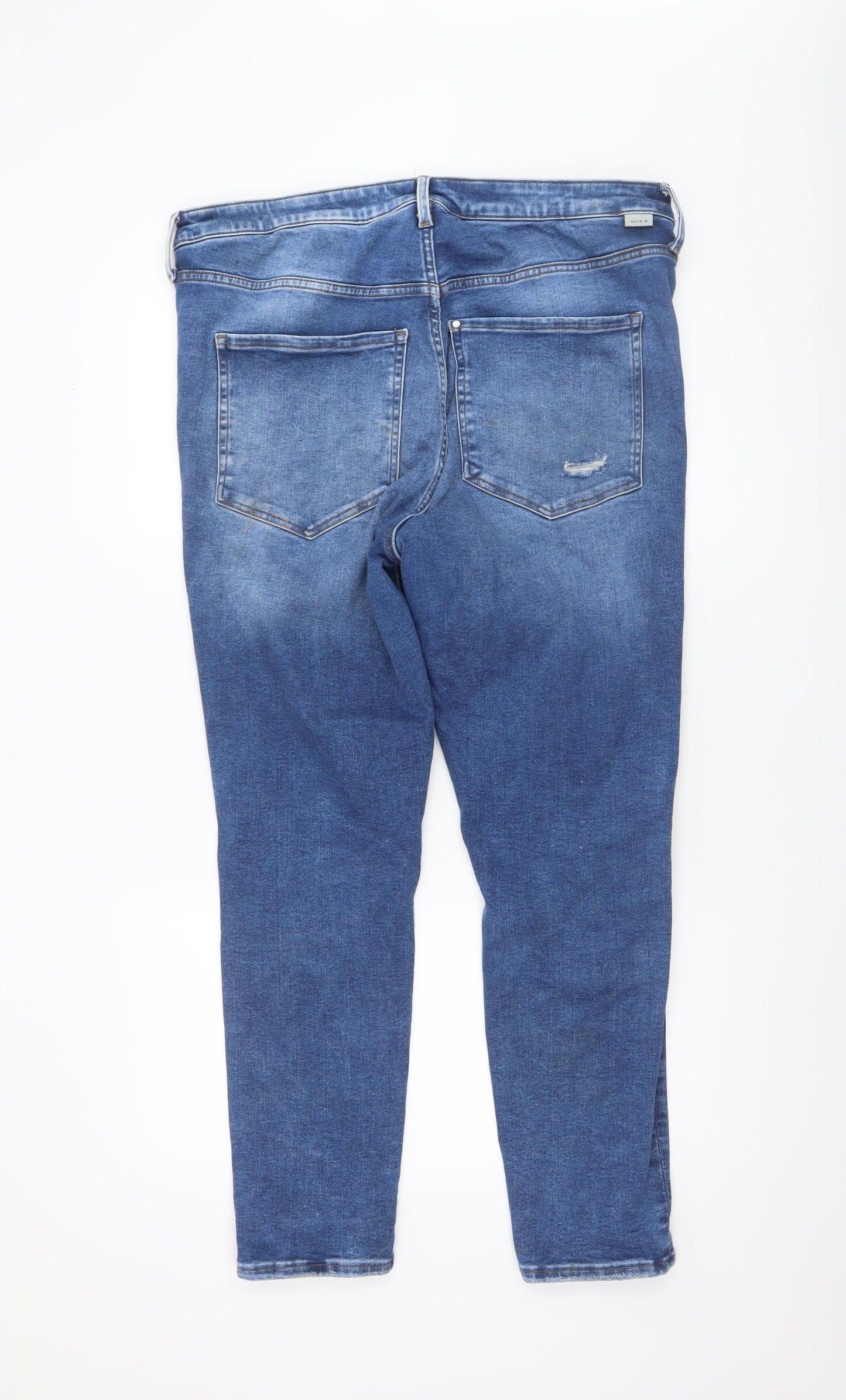H&M Womens Blue Skinny Jeans Size 14 Distressed Stretch Denim