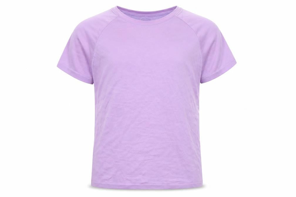 Front view of Decathlon girls’ purple short sleeve sports t-shirt 10-11 years
