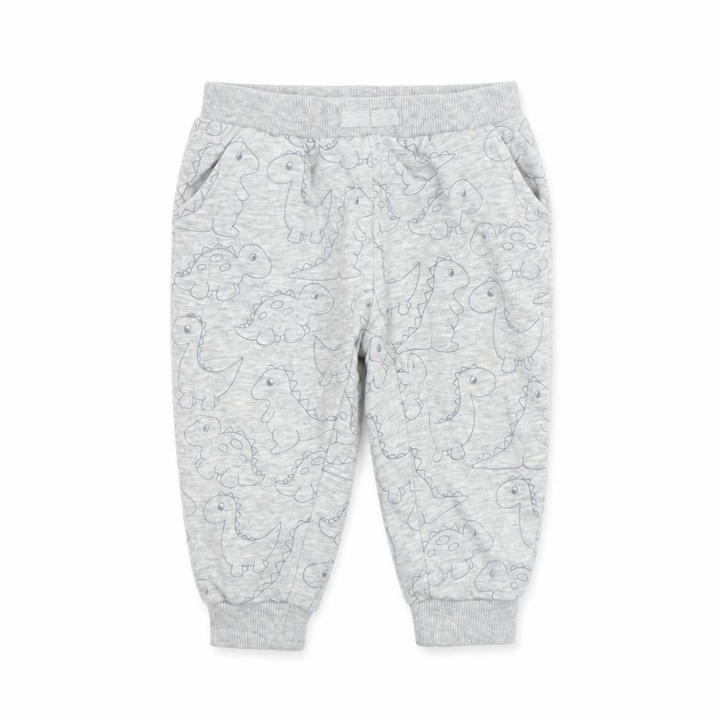 NPO Baby Grey Dinosaur Jogger Trousers 12 Months Unisex Cotton Blend