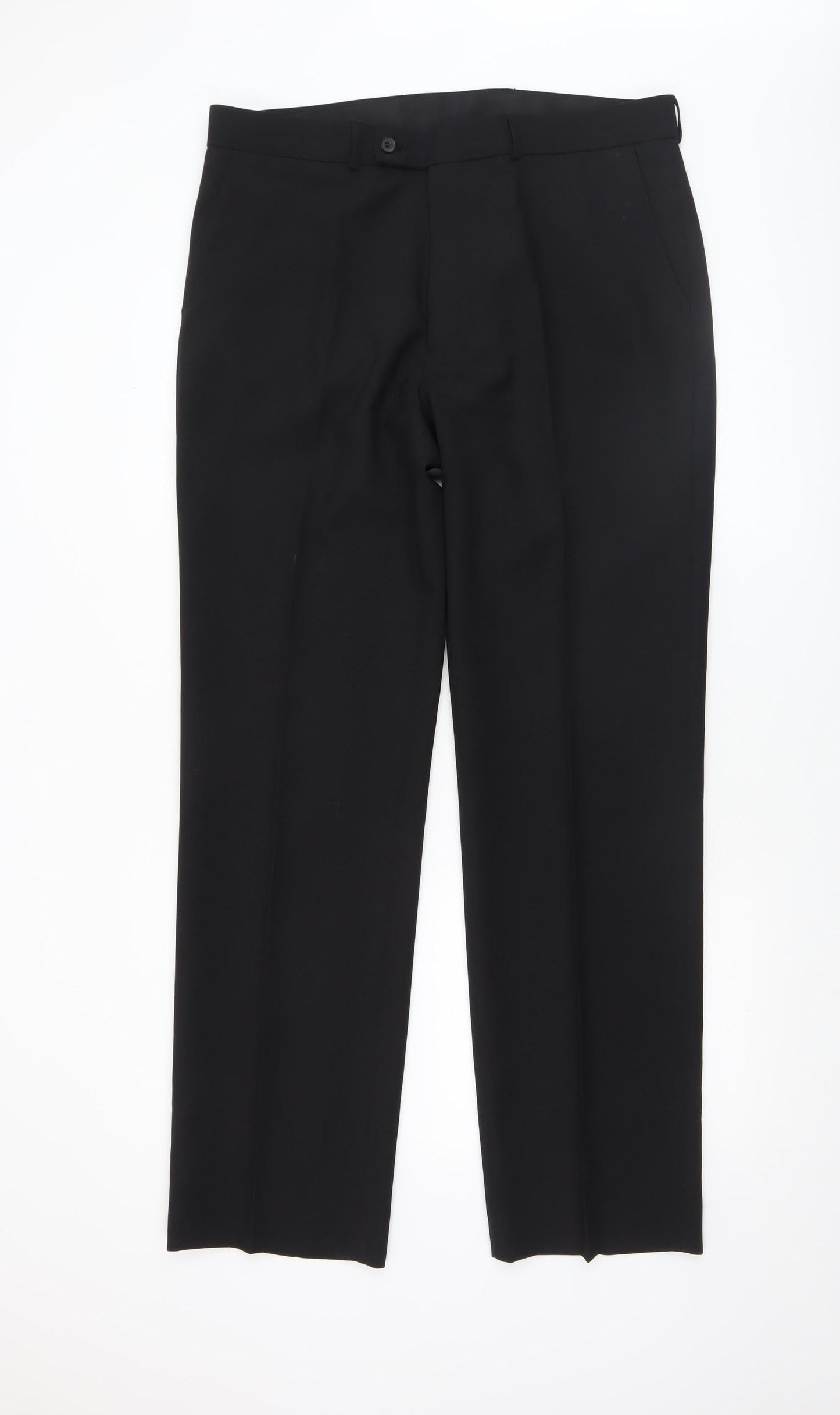 George Men's Black Regular Fit Dress Trousers 36W 33L Polyester
