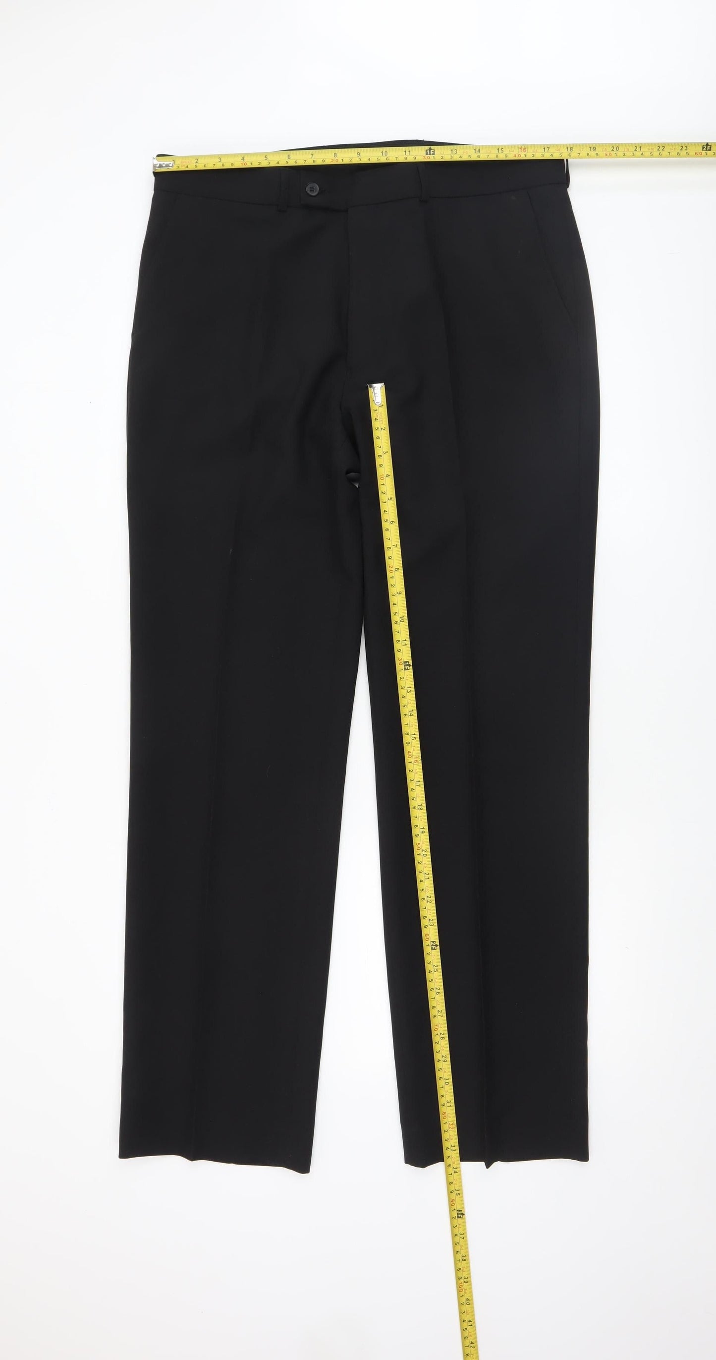 George Men's Black Regular Fit Dress Trousers 36W 33L Polyester