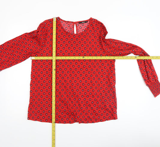 ONLY Women Red Geometric Long Sleeve Viscose Blouse Size 8