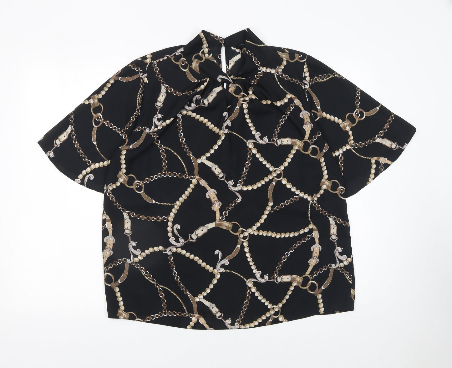 Dorothy Perkins Women's Black Chain Print Short Sleeve Blouse Size 14