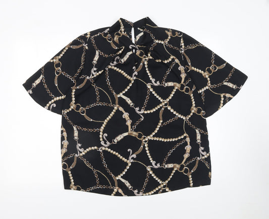 Dorothy Perkins Women's Black Chain Print Short Sleeve Blouse Size 14