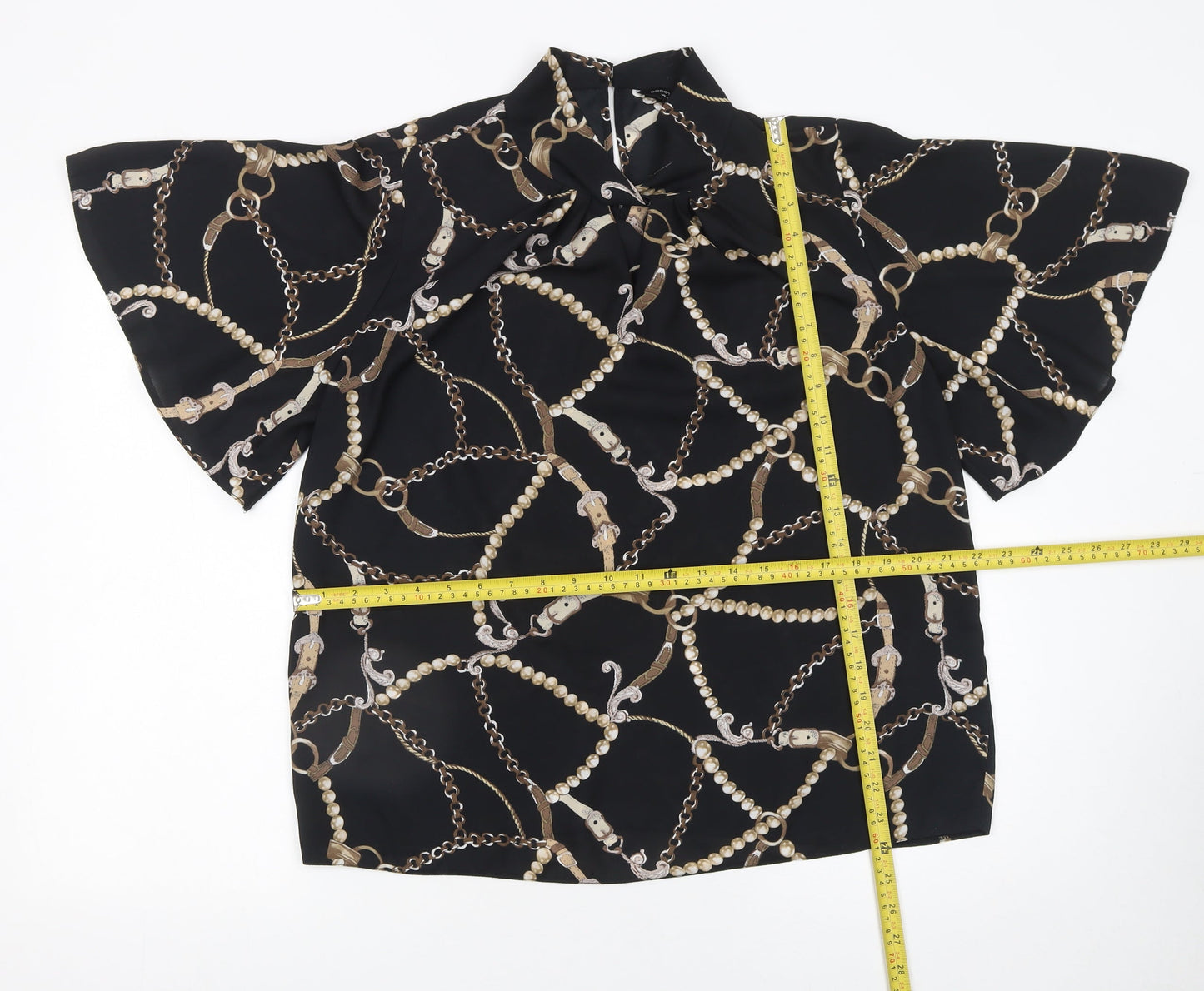 Dorothy Perkins Women's Black Chain Print Short Sleeve Blouse Size 14