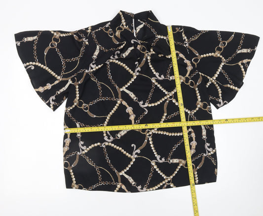 Dorothy Perkins Women's Black Chain Print Short Sleeve Blouse Size 14