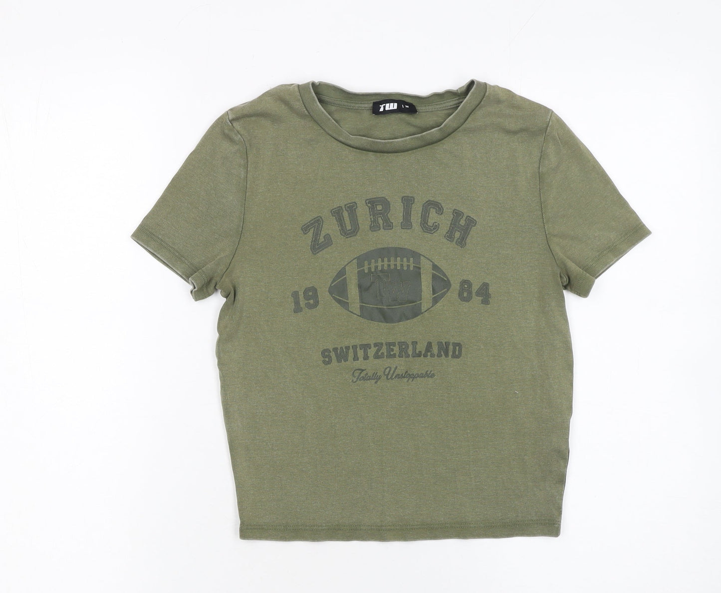 TW Women’s Green Cropped Jersey T-Shirt M Sports Zurich Print