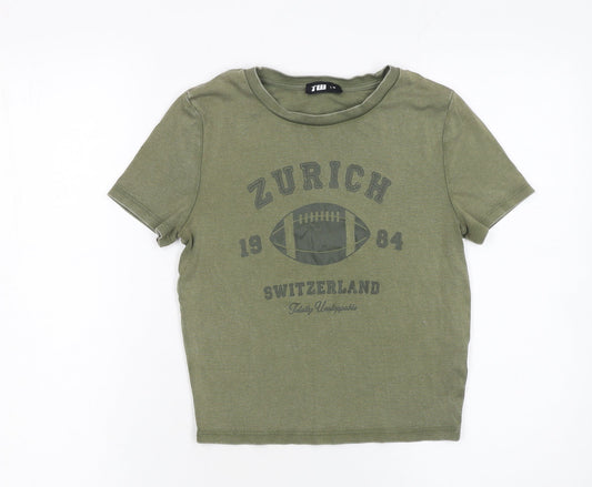 TW Women’s Green Cropped Jersey T-Shirt M Sports Zurich Print