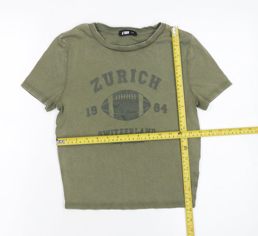 TW Women’s Green Cropped Jersey T-Shirt M Sports Zurich Print