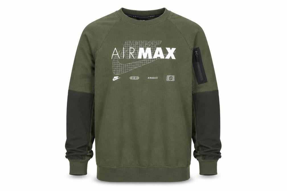 Front view of Nike boys’ green air max pullover sweatshirt m regular fit fleece