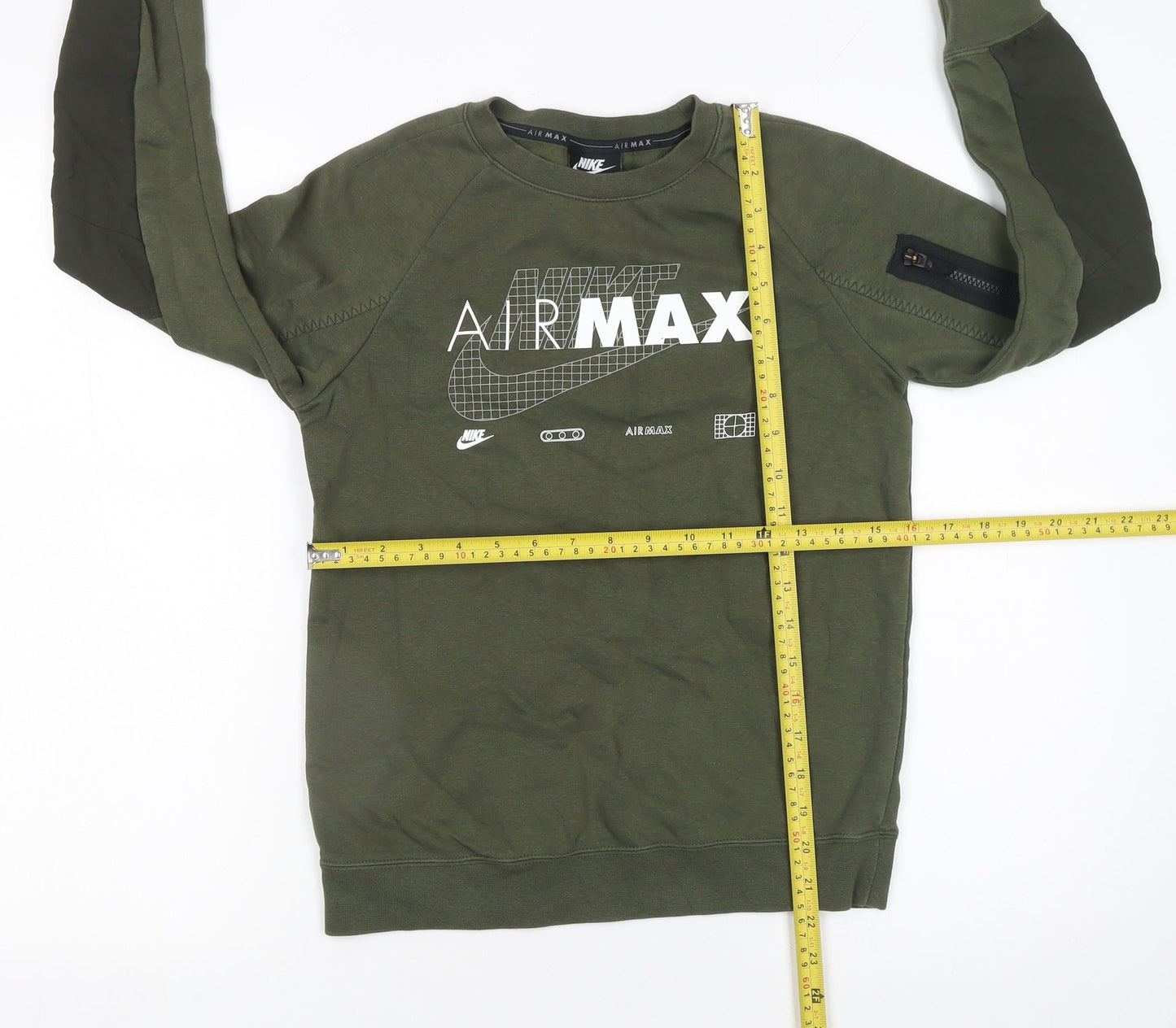 Nike Boys Green Air Max Pullover Sweatshirt M Regular Fit Fleece