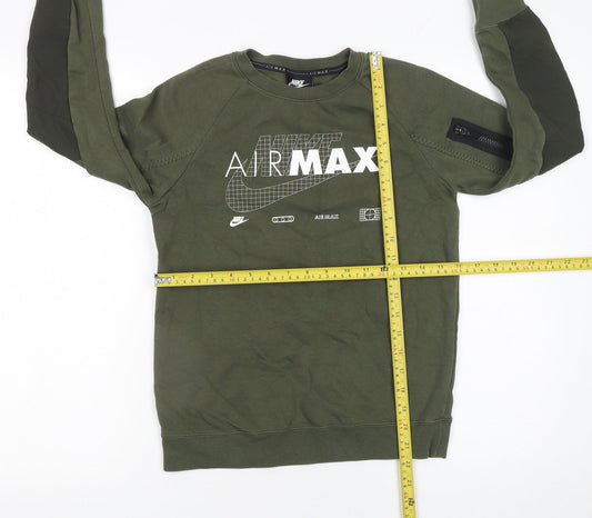 Nike Boys Green Air Max Pullover Sweatshirt M Regular Fit Fleece
