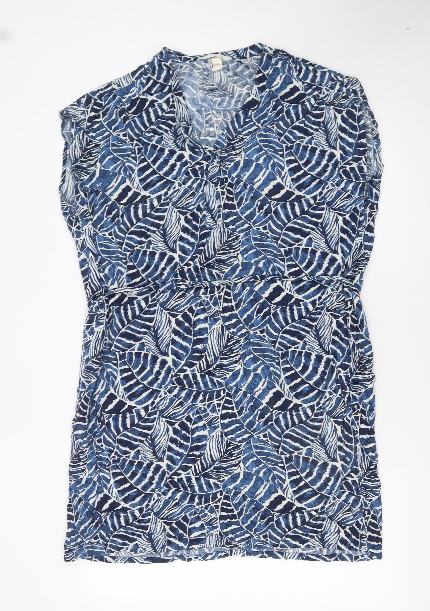 H&M L.O.G.G. Women's Blue Floral Viscose Sleeveless Shift Dress Size 16