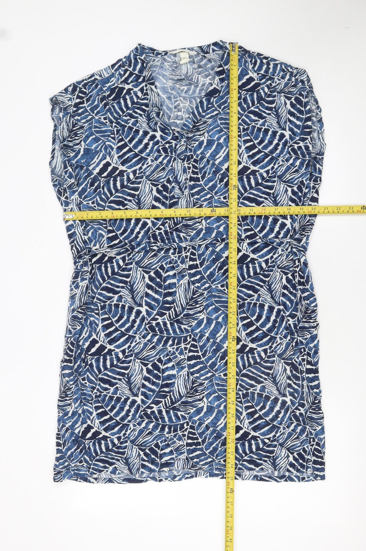 H&M L.O.G.G. Women's Blue Floral Viscose Sleeveless Shift Dress Size 16
