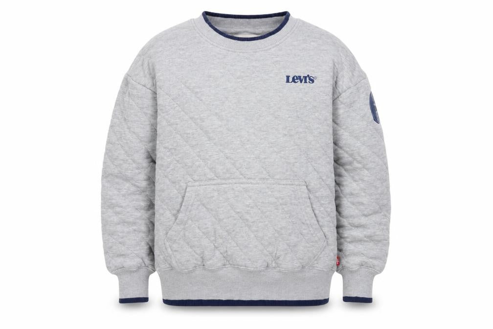 Front view of Levi's boys’ grey quilted pullover sweatshirt 12 years