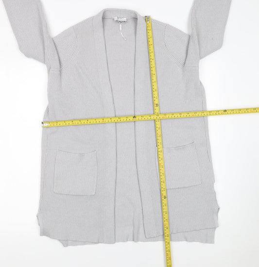 Seraphine Womens Grey Ribbed Knit Long Sleeve Open Cardigan Size S