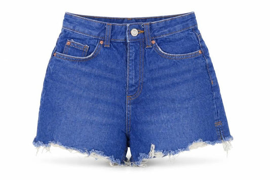 Front view of Denim Co Women's Blue High Rise Cut-Off Denim Shorts, size 4