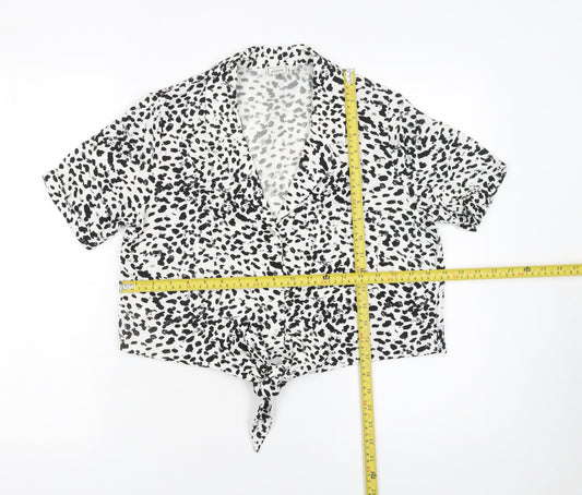 Pimkie Womens Black Animal Print Cropped Blouse Size 10