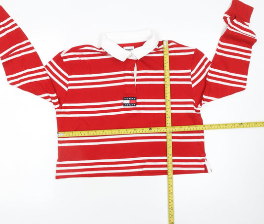 Tommy Jeans Womens Red White Striped Cropped Polo Shirt XS