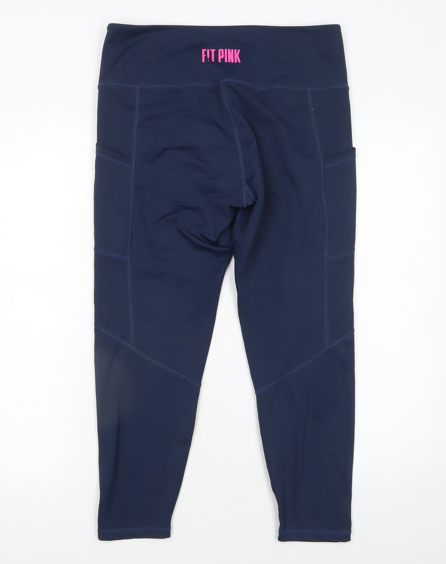Fit Pink Womens Navy Blue High Waist Leggings Size 12 Polyester Blend