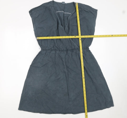 GAP Women Grey Knee Length Wrap Dress Size M Sleeveless Casual Lyocell