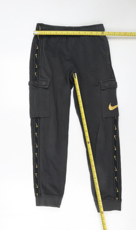 Nike Boys Black Cargo Jogger Trousers M 137-147cm with Gold Swoosh