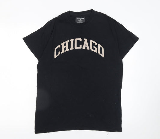 PrettyLittleThing Women Black Chicago Graphic Cotton T-Shirt Size S