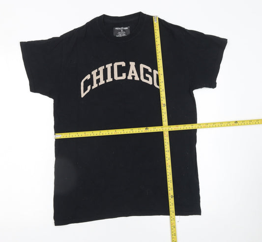 PrettyLittleThing Women Black Chicago Graphic Cotton T-Shirt Size S