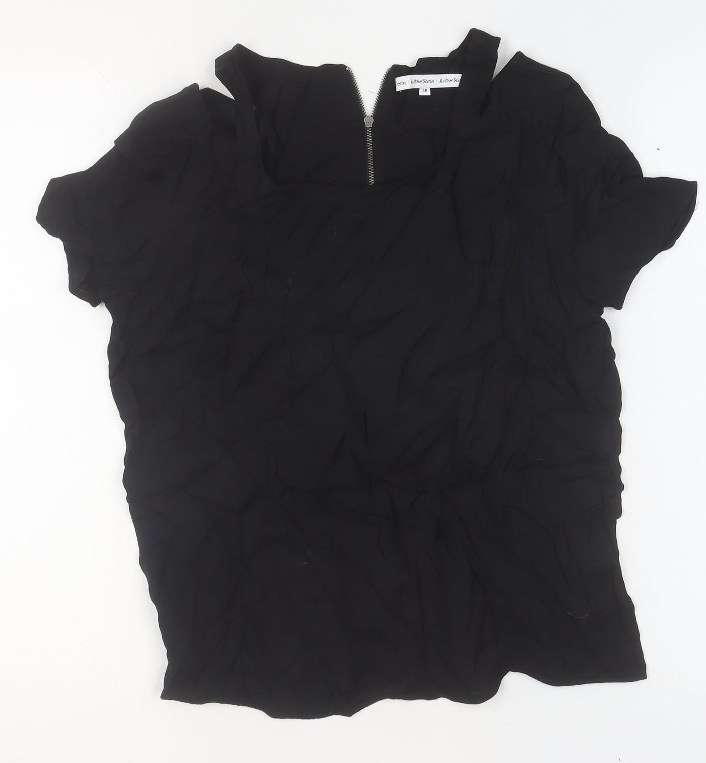 & Other Stories Women's Black Viscose Blouse Size 10 Zip Back Top