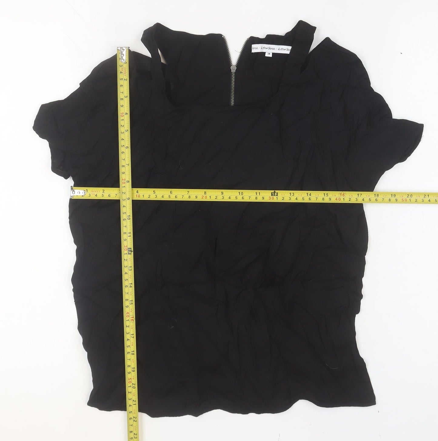 & Other Stories Women's Black Viscose Blouse Size 10 Zip Back Top