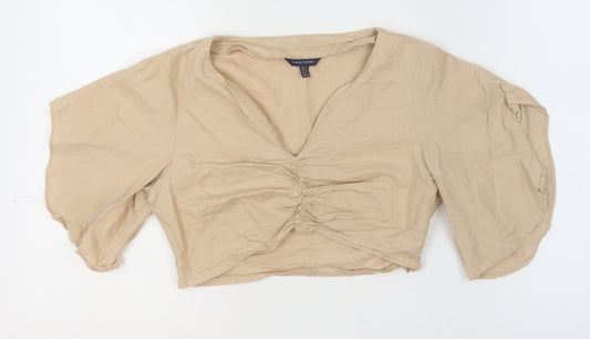 Kelly Felder Women’s Beige Linen Blend Cropped Blouse Size 8