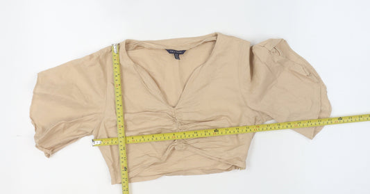 Kelly Felder Women’s Beige Linen Blend Cropped Blouse Size 8