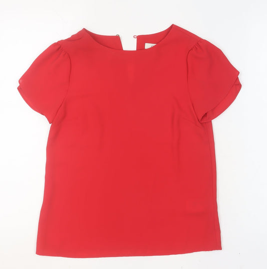 Oasis Women Red Short Sleeve Blouse UK 6 Polyester Basic Top