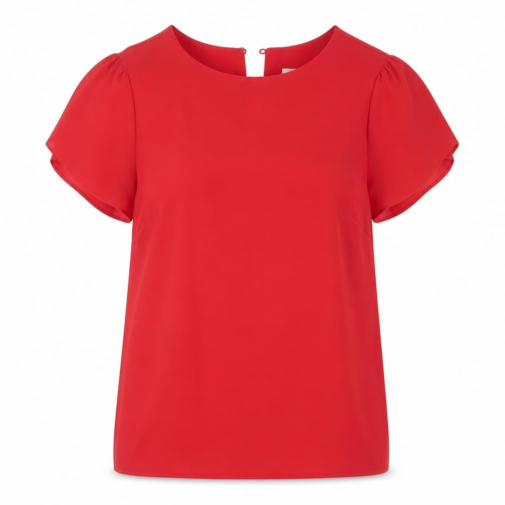 Oasis Women Red Short Sleeve Blouse UK 6 Polyester Basic Top