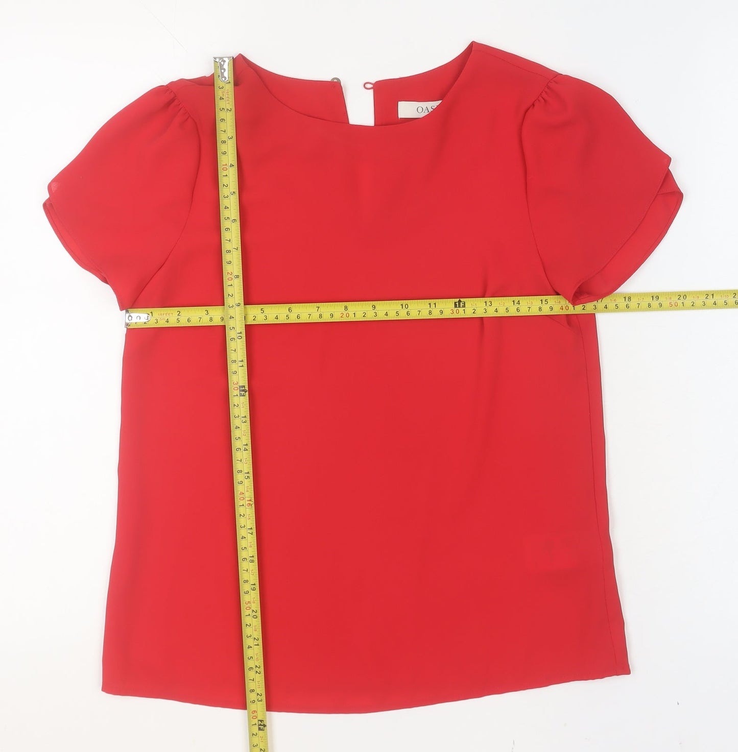 Oasis Women Red Short Sleeve Blouse UK 6 Polyester Basic Top