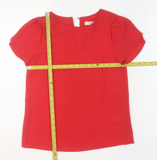 Oasis Women Red Short Sleeve Blouse UK 6 Polyester Basic Top
