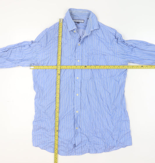 Tommy Hilfiger Men's Blue Striped Cotton Long Sleeve Button-Up Shirt M