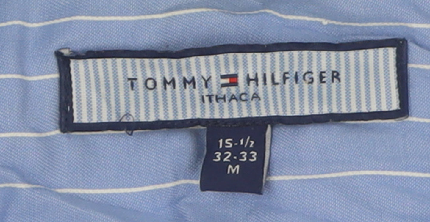 Tommy Hilfiger Men's Blue Striped Cotton Long Sleeve Button-Up Shirt M