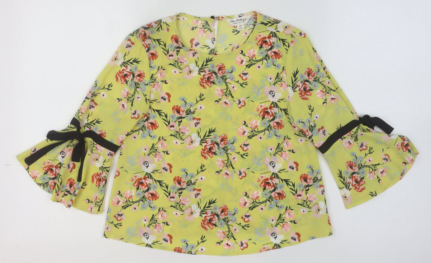 Miss Selfridge Women’s Yellow Floral Bell Sleeve Tunic Blouse UK 6