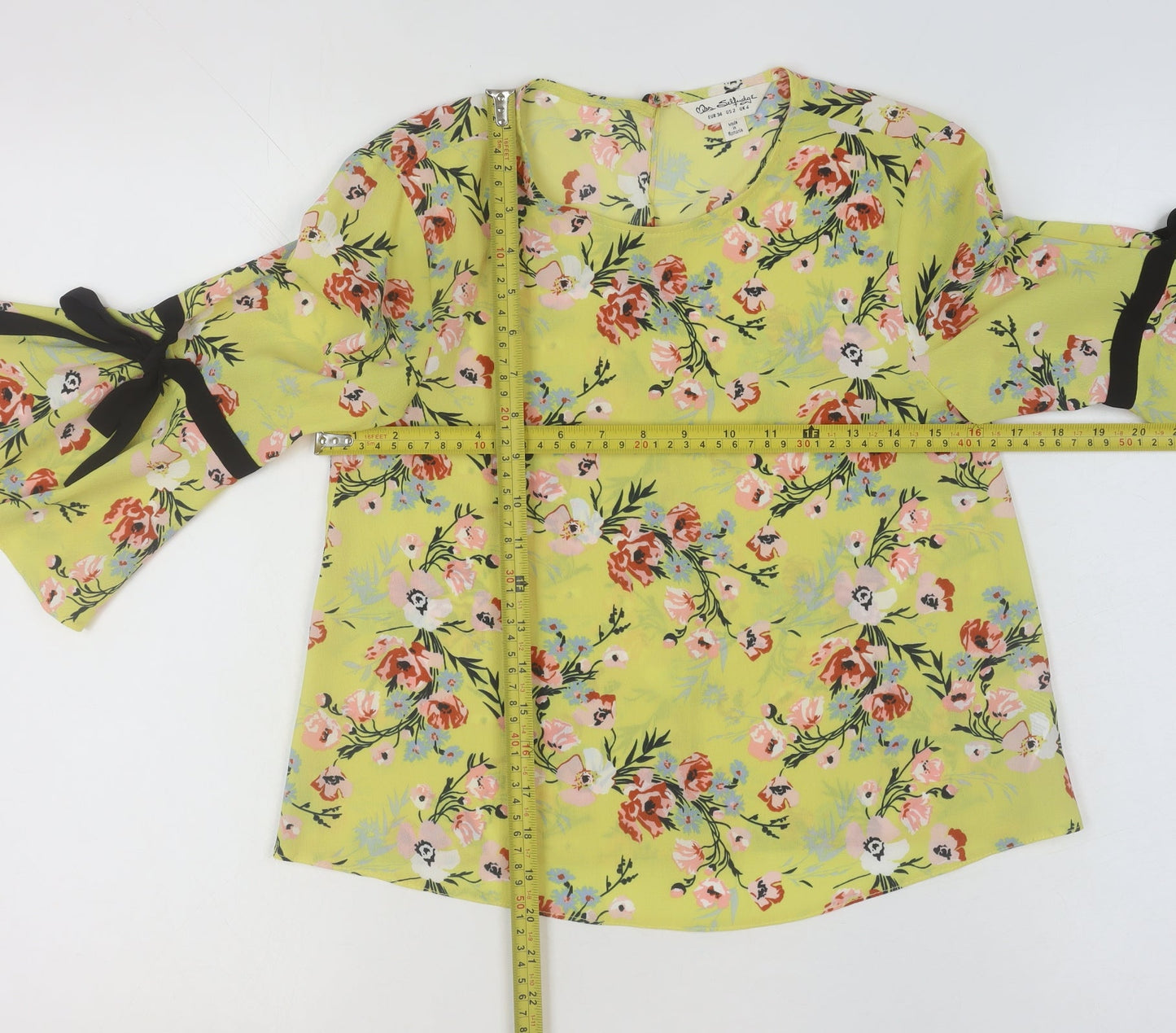 Miss Selfridge Women’s Yellow Floral Bell Sleeve Tunic Blouse UK 6