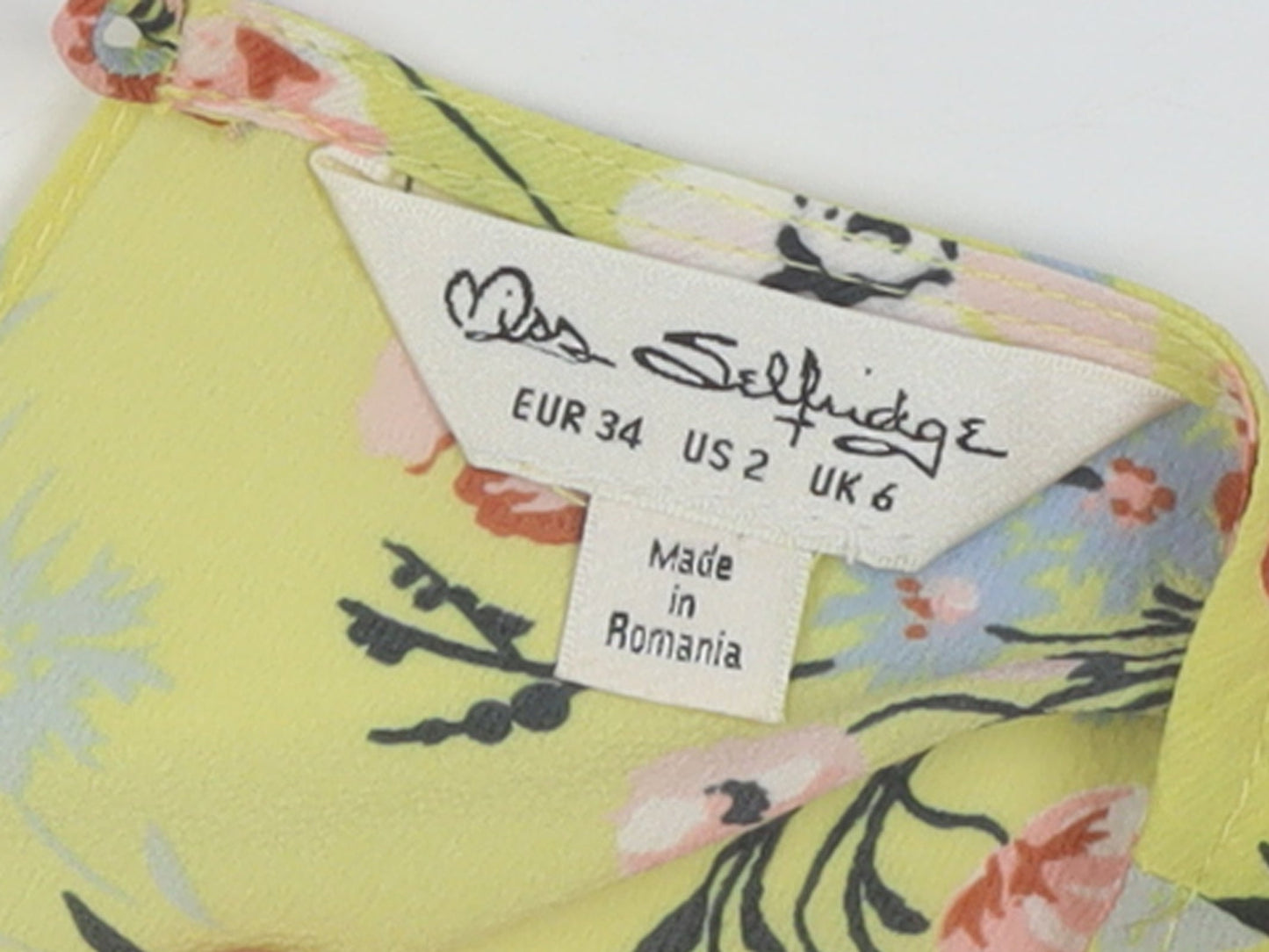 Miss Selfridge Women’s Yellow Floral Bell Sleeve Tunic Blouse UK 6