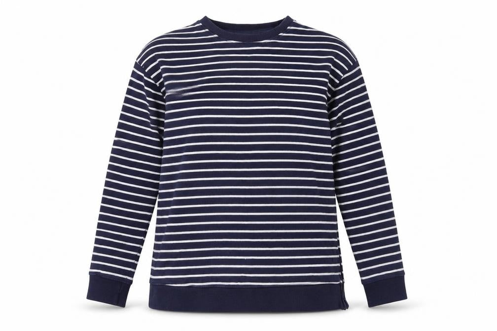JoJo Maman Bébé Women Navy White Striped Cotton Pullover Sweatshirt S