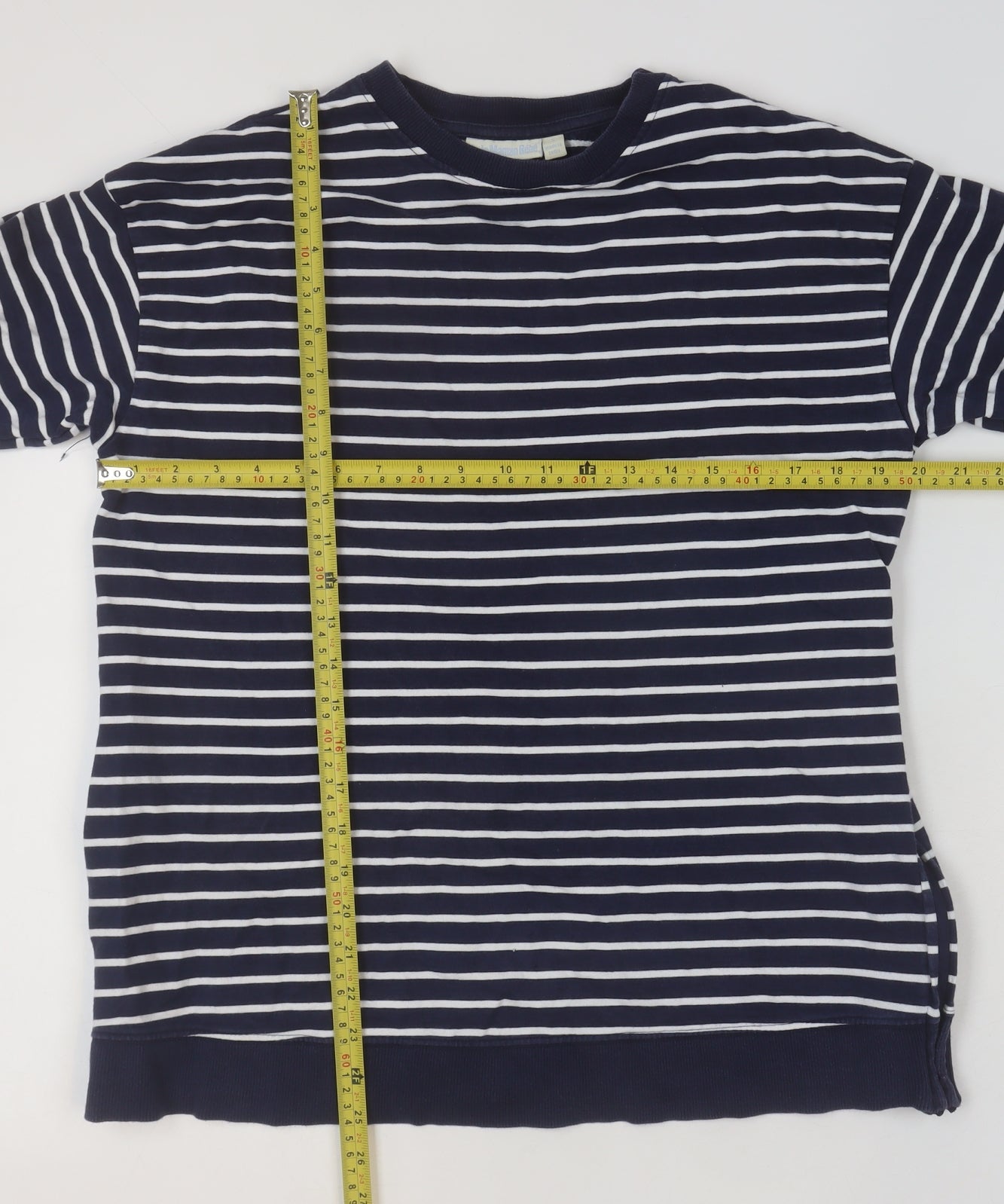 JoJo Maman Bébé Women Navy White Striped Cotton Pullover Sweatshirt S