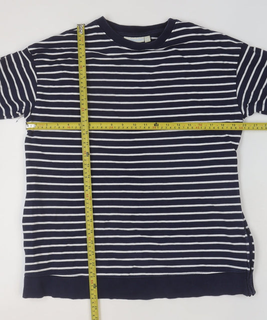JoJo Maman Bébé Women Navy White Striped Cotton Pullover Sweatshirt S
