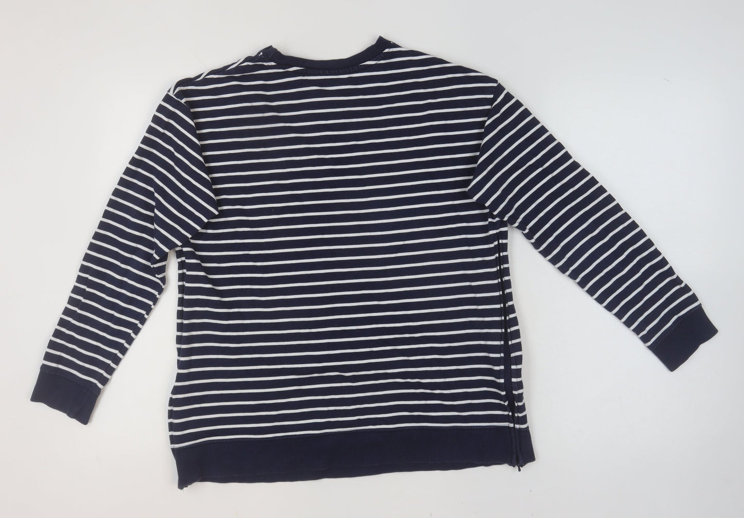 JoJo Maman Bébé Women Navy White Striped Cotton Pullover Sweatshirt S