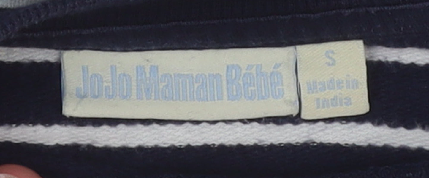 JoJo Maman Bébé Women Navy White Striped Cotton Pullover Sweatshirt S