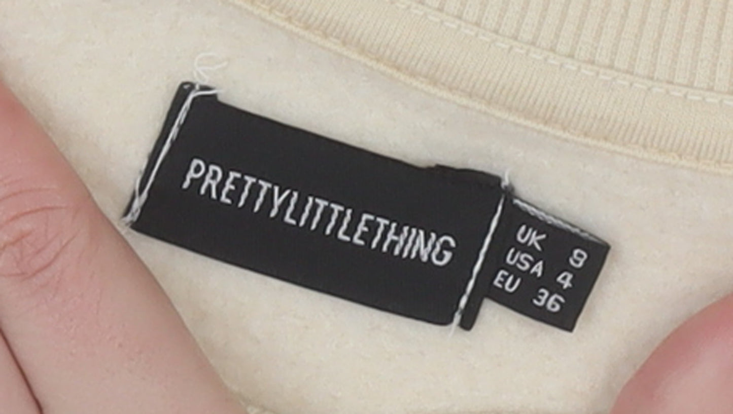 PrettyLittleThing Women Beige Pullover Sweatshirt Size 8 Graphic Print