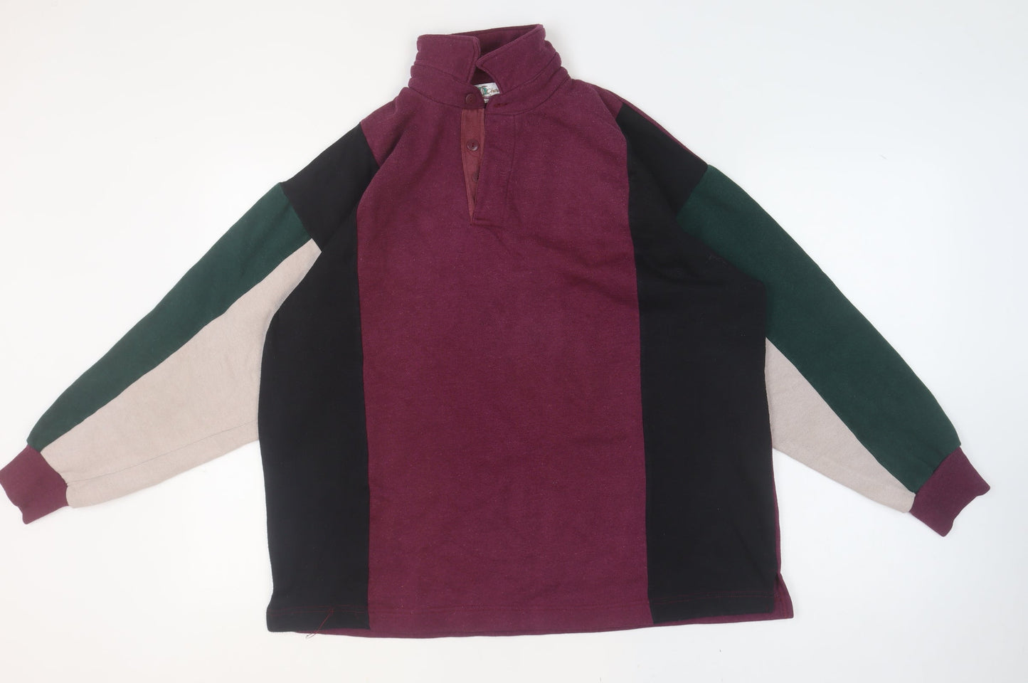 Chardonnay Women Burgundy Colourblock Henley Sweatshirt Size L